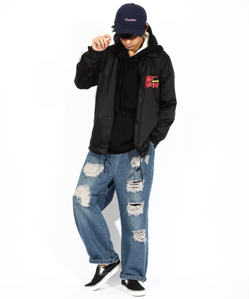 ８(eight)（エイト）の「ロゴ コーチジャケット バックプリント（ナイロンジャケット・メンズ・ブラック/カーキ・MEDIUM/LARGE）」の4枚目の写真