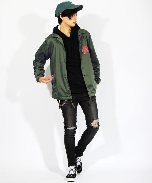 ８(eight)（エイト）の「ロゴ コーチジャケット バックプリント（ナイロンジャケット・メンズ・ブラック/カーキ・MEDIUM/LARGE）」の5枚目の写真