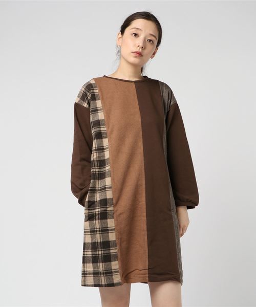 LBC(エルビーシー)の「縦切り替えパッチワークワンピース(ワンピース・レディース・ネイビー/ブラウン・M)」の8枚目の写真