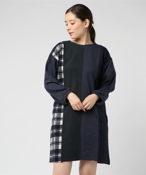 LBC(エルビーシー)の「縦切り替えパッチワークワンピース(ワンピース・レディース・ネイビー/ブラウン・M)」の5枚目の写真