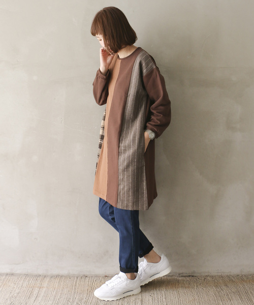 LBC(エルビーシー)の「縦切り替えパッチワークワンピース(ワンピース・レディース・ネイビー/ブラウン・M)」の7枚目の写真