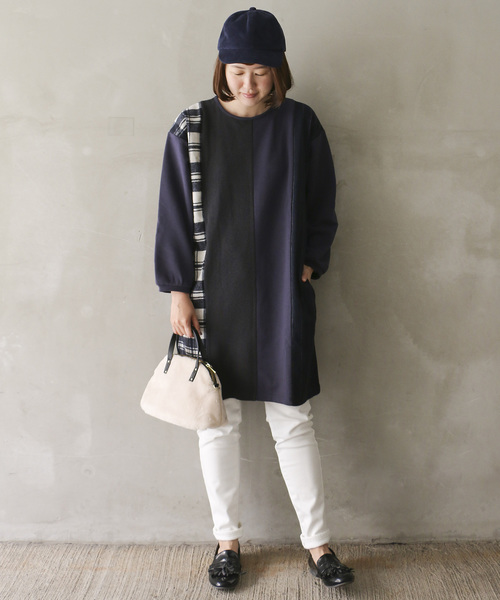 LBC(エルビーシー)の「縦切り替えパッチワークワンピース(ワンピース・レディース・ネイビー/ブラウン・M)」の4枚目の写真