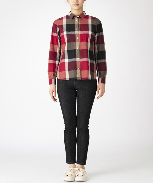 BLUE LABEL CRESTBRIDGE（ブルーレーベルクレストブリッジ）の「クレストブリッジチェックコンパクトブロードベーシックシャツ（シャツ/ブラウス・レディース・パープル系その他4/レッド系その他2・38/36）」の3枚目の写真