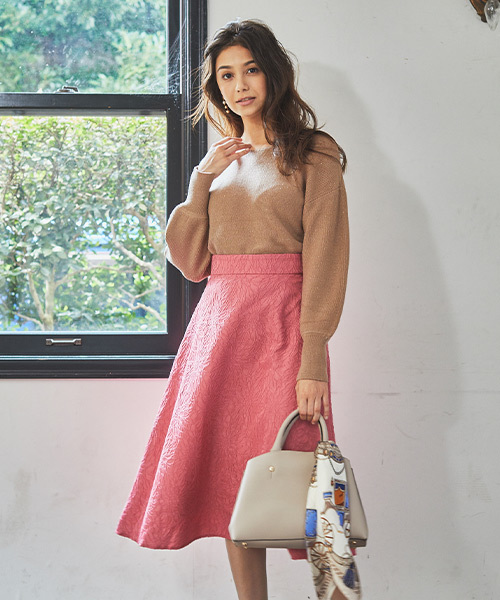12Twelve Agenda（トゥエルブ　アジェンダ）の「フラワージャガードフレアスカート（スカート・レディース・ネイビー/ピンク・M）」の9枚目の写真