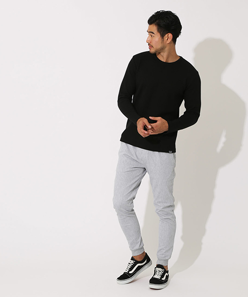 AZUL by moussy（アズールバイマウジー）の「EASY ACTION SLIM JOGGER/イージーアクションスリムジョガー（スウェットパンツ・メンズ・ブラック/杢グレー・SMALL/MEDIUM/LARGE/X-LARGE）」の9枚目の写真