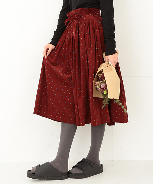 BEAMS BOY（ビームスボーイ）の「BEAMS BOY / プリントコール ブルガリアン スカート 14FW（スカート・レディース・ブラック/ベージュ/ワイン・ONE SIZE）」の3枚目の写真