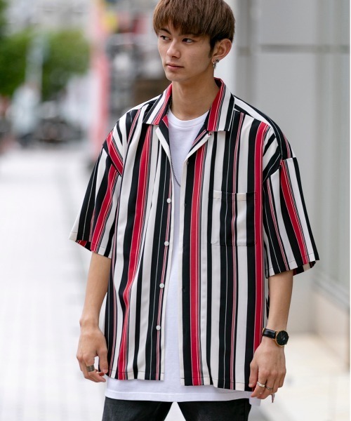 ADMIX/ATELIER SAB MEN(アドミックスアトリエサブメン)の「ストライプ プリント オーバーサイズ オープンカラー 半袖 シャツ(シャツ/ブラウス・メンズ・ブラック/ブルー/オレンジ・48/50)」の19枚目の写真
