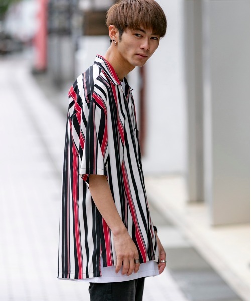 ADMIX/ATELIER SAB MEN(アドミックスアトリエサブメン)の「ストライプ プリント オーバーサイズ オープンカラー 半袖 シャツ(シャツ/ブラウス・メンズ・ブラック/ブルー/オレンジ・48/50)」の4枚目の写真
