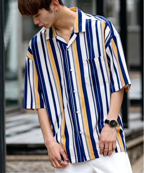 ADMIX/ATELIER SAB MEN(アドミックスアトリエサブメン)の「ストライプ プリント オーバーサイズ オープンカラー 半袖 シャツ(シャツ/ブラウス・メンズ・ブラック/ブルー/オレンジ・48/50)」の10枚目の写真