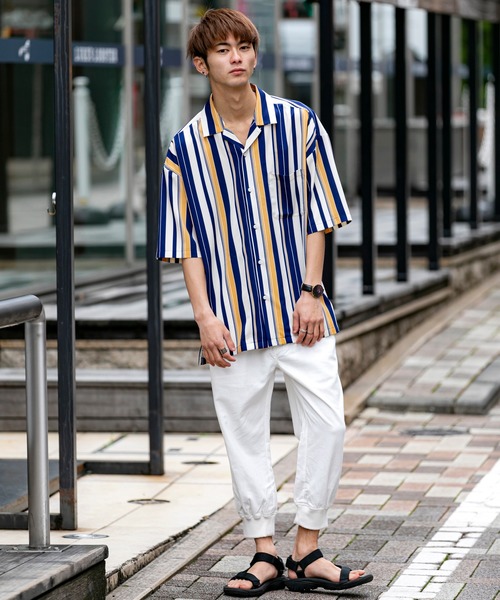 ADMIX/ATELIER SAB MEN(アドミックスアトリエサブメン)の「ストライプ プリント オーバーサイズ オープンカラー 半袖 シャツ(シャツ/ブラウス・メンズ・ブラック/ブルー/オレンジ・48/50)」の8枚目の写真