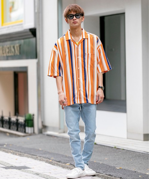 ADMIX/ATELIER SAB MEN(アドミックスアトリエサブメン)の「ストライプ プリント オーバーサイズ オープンカラー 半袖 シャツ(シャツ/ブラウス・メンズ・ブラック/ブルー/オレンジ・48/50)」の16枚目の写真