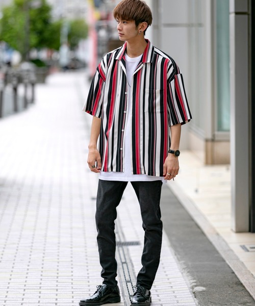 ADMIX/ATELIER SAB MEN(アドミックスアトリエサブメン)の「ストライプ プリント オーバーサイズ オープンカラー 半袖 シャツ(シャツ/ブラウス・メンズ・ブラック/ブルー/オレンジ・48/50)」の21枚目の写真