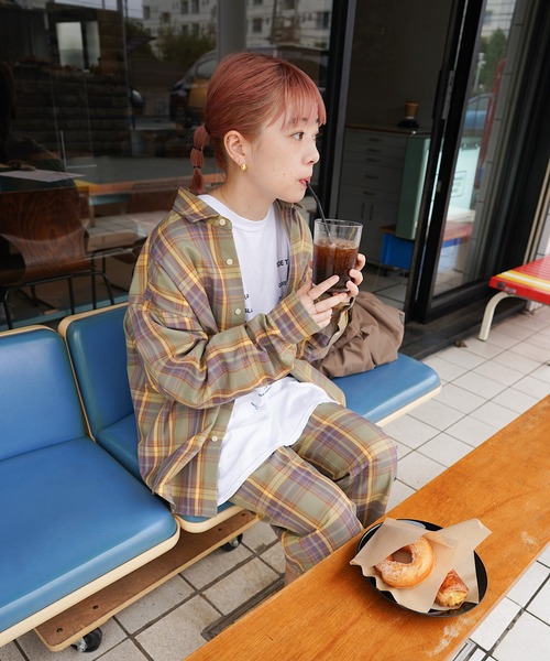 nimiru（ニミル）の「【セットアップ対応】パジャマチェックシャツ（シャツ/ブラウス・レディース・ベージュ系その他/グリーン系その他・FREE）」の2枚目の写真