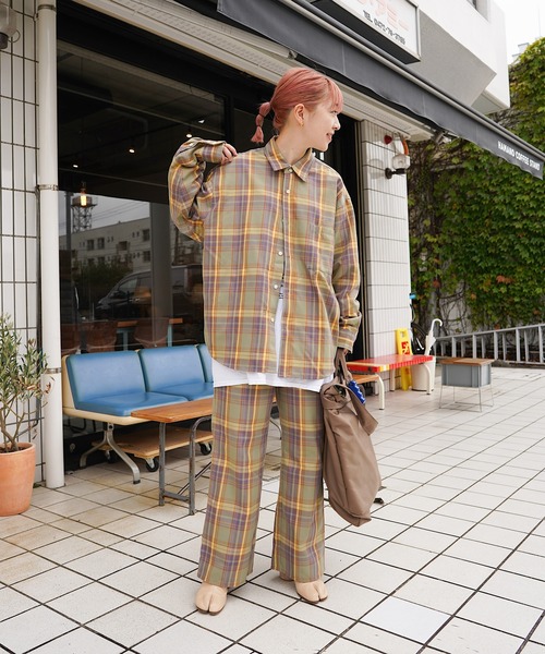 nimiru（ニミル）の「【セットアップ対応】パジャマチェックシャツ（シャツ/ブラウス・レディース・ベージュ系その他/グリーン系その他・FREE）」の9枚目の写真