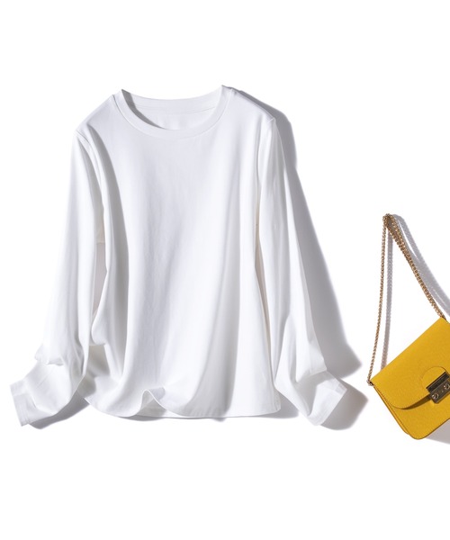 SAISON DE PAPILLON(セゾンドパピヨン)の「ラウンドネック綿混カットソー(Tシャツ/カットソー・レディース・ホワイト/ブラック/ブラウン/ブルー・L/M/XL)」の15枚目の写真