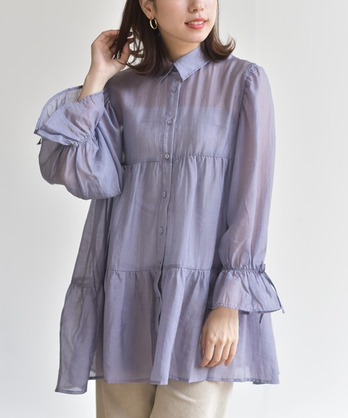 rps（アールピーエス）の「キャンディー袖ティアードシアーシャツ（シャツ/ブラウス・レディース・オフホワイト/ライトカーキ/パープル・M）」の3枚目の写真