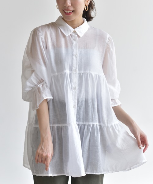 rps（アールピーエス）の「キャンディー袖ティアードシアーシャツ（シャツ/ブラウス・レディース・オフホワイト/ライトカーキ/パープル・M）」の2枚目の写真