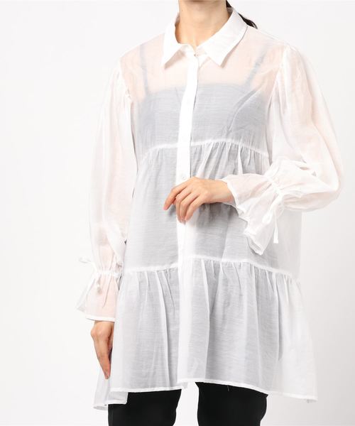 rps（アールピーエス）の「キャンディー袖ティアードシアーシャツ（シャツ/ブラウス・レディース・オフホワイト/ライトカーキ/パープル・M）」の8枚目の写真