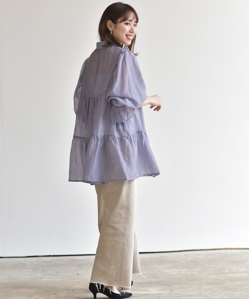 rps（アールピーエス）の「キャンディー袖ティアードシアーシャツ（シャツ/ブラウス・レディース・オフホワイト/ライトカーキ/パープル・M）」の13枚目の写真