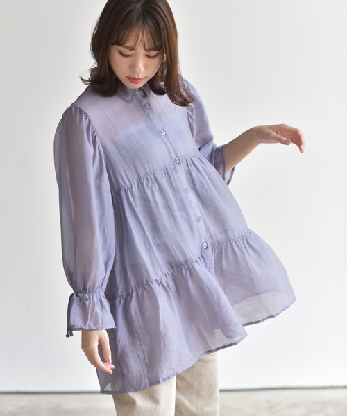 rps（アールピーエス）の「キャンディー袖ティアードシアーシャツ（シャツ/ブラウス・レディース・オフホワイト/ライトカーキ/パープル・M）」の14枚目の写真