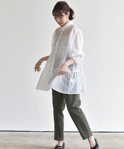 rps（アールピーエス）の「キャンディー袖ティアードシアーシャツ（シャツ/ブラウス・レディース・オフホワイト/ライトカーキ/パープル・M）」の7枚目の写真