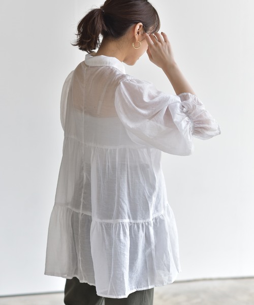 rps（アールピーエス）の「キャンディー袖ティアードシアーシャツ（シャツ/ブラウス・レディース・オフホワイト/ライトカーキ/パープル・M）」の9枚目の写真