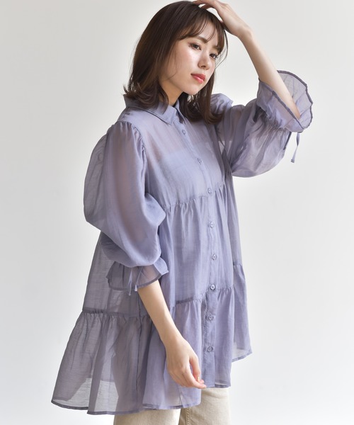 rps（アールピーエス）の「キャンディー袖ティアードシアーシャツ（シャツ/ブラウス・レディース・オフホワイト/ライトカーキ/パープル・M）」の16枚目の写真