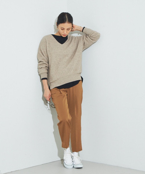 qualite（カリテ）の「ライトフェザーウール片畦ニット（ニット/セーター・レディース・ベージュ/パープル/ネイビー/カーキ・フリー）」の5枚目の写真