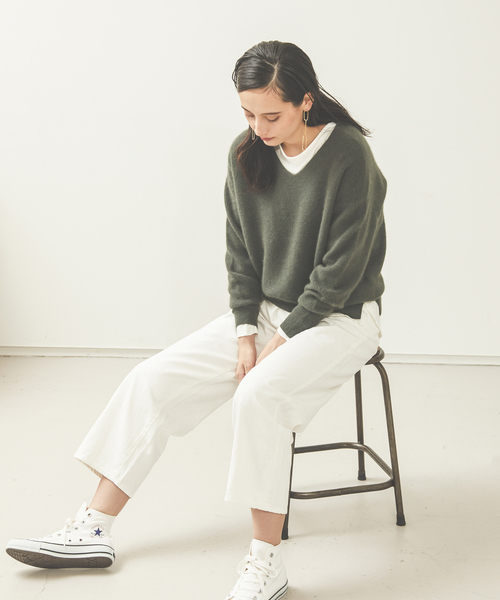 qualite（カリテ）の「ライトフェザーウール片畦ニット（ニット/セーター・レディース・ベージュ/パープル/ネイビー/カーキ・フリー）」の21枚目の写真