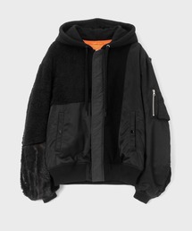 LANVIN en Bleu | 異素材ミックス フードブルゾン(ブルゾン)