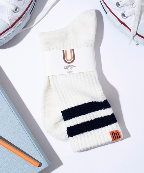 UNIVERSAL OVERALL(ユニバーサルオーバーオール)の「【UNIVERSAL OVERALL】LU-012 LU-405 ラインクルーソックス ロングソックス(ソックス/靴下・メンズ・ブラック/ネイビー/レッド/オレンジ/ブルー/グリーン/イエロー/グレー・S/M)」の6枚目の写真
