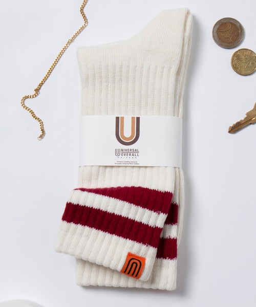 UNIVERSAL OVERALL(ユニバーサルオーバーオール)の「【UNIVERSAL OVERALL】LU-012 LU-405 ラインクルーソックス ロングソックス(ソックス/靴下・メンズ・ブラック/ネイビー/レッド/オレンジ/ブルー/グリーン/イエロー/グレー・S/M)」の8枚目の写真