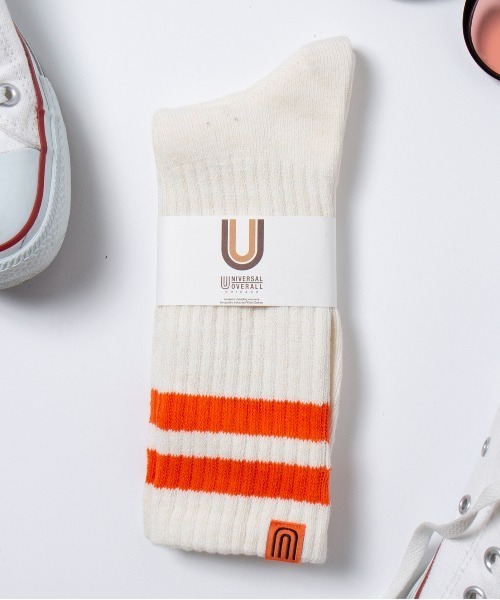 UNIVERSAL OVERALL(ユニバーサルオーバーオール)の「【UNIVERSAL OVERALL】LU-012 LU-405 ラインクルーソックス ロングソックス(ソックス/靴下・メンズ・ブラック/ネイビー/レッド/オレンジ/ブルー/グリーン/イエロー/グレー・S/M)」の2枚目の写真