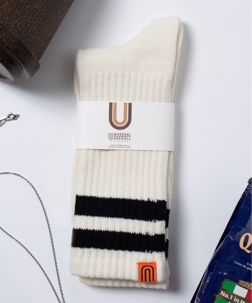 UNIVERSAL OVERALL(ユニバーサルオーバーオール)の「【UNIVERSAL OVERALL】LU-012 LU-405 ラインクルーソックス ロングソックス(ソックス/靴下・メンズ・ブラック/ネイビー/レッド/オレンジ/ブルー/グリーン/イエロー/グレー・S/M)」の3枚目の写真