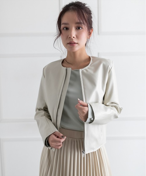 clear（クリア）の「ノーカラーフェイクレザージャケット（ライダース