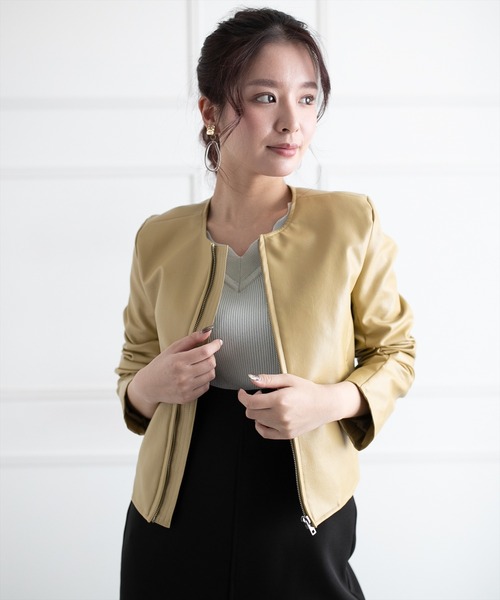 clear（クリア）の「ノーカラーフェイクレザージャケット（ライダース