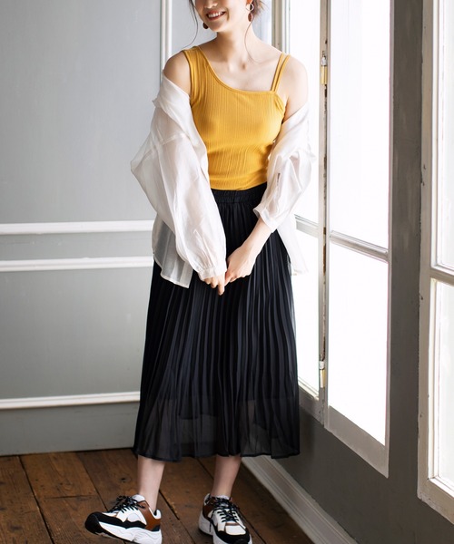 YU'NOW(ユナウ)の「カップ付アシンメトリーリブタンクトップ キャミソール(キャミソール・レディース・イエロー/スモークピンク/ブラック/ブルーグリーン/オフホワイト・MEDIUM/X-LARGE/LARGE)」の20枚目の写真