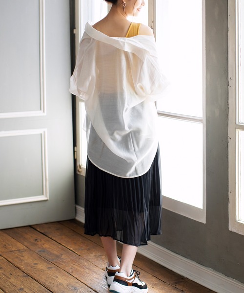 YU'NOW(ユナウ)の「カップ付アシンメトリーリブタンクトップ キャミソール(キャミソール・レディース・イエロー/スモークピンク/ブラック/ブルーグリーン/オフホワイト・MEDIUM/X-LARGE/LARGE)」の19枚目の写真