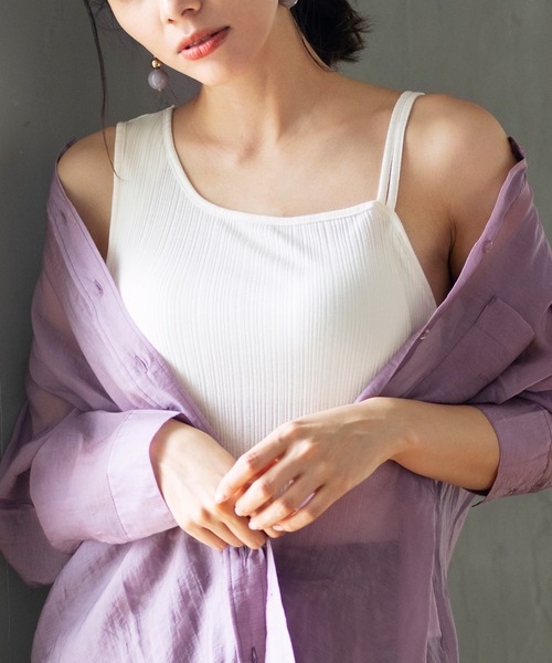 YU'NOW(ユナウ)の「カップ付アシンメトリーリブタンクトップ キャミソール(キャミソール・レディース・イエロー/スモークピンク/ブラック/ブルーグリーン/オフホワイト・MEDIUM/X-LARGE/LARGE)」の16枚目の写真