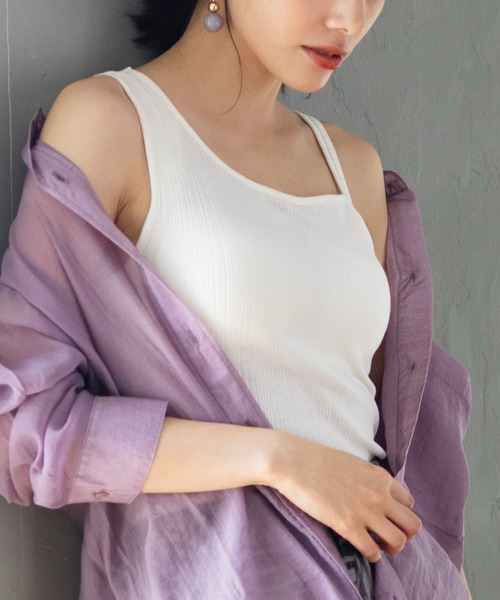 YU'NOW(ユナウ)の「カップ付アシンメトリーリブタンクトップ キャミソール(キャミソール・レディース・イエロー/スモークピンク/ブラック/ブルーグリーン/オフホワイト・MEDIUM/X-LARGE/LARGE)」の15枚目の写真