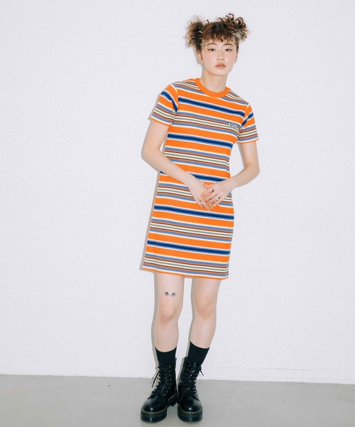 X-girl（エックスガール）の「PETAL LOGO STRIPED S/S BABY DRESS
