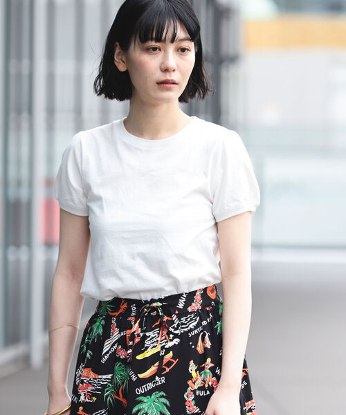 BEAMS BOY（ビームスボーイ）の「BEAMS BOY / パフスリーブ クルー ショートスリーブ（Tシャツ/カットソー・レディース・ブラック/オフホワイト・ONE SIZE）」の9枚目の写真