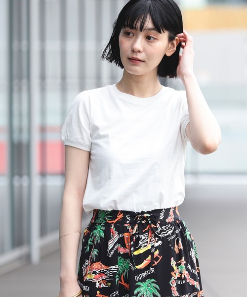 BEAMS BOY（ビームスボーイ）の「BEAMS BOY / パフスリーブ クルー ショートスリーブ（Tシャツ/カットソー・レディース・ブラック/オフホワイト・ONE SIZE）」の2枚目の写真