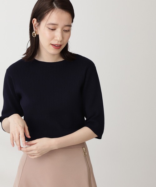 N.（N. Natural Beauty Basic）（エヌエヌナチュラルビューティーベーシック）の「◆ハイツイストコットンレーヨンランダムリブニット（Tシャツ/カットソー・レディース・アッシュブラウン/ネイビー/オレンジ/クリーム/ブルー・MEDIUM）」の3枚目の写真