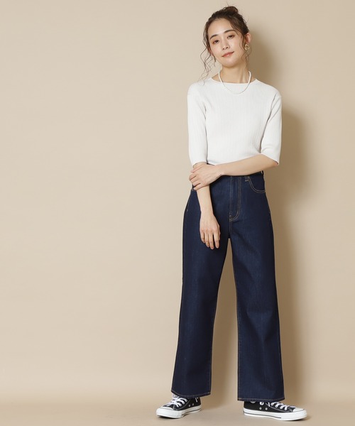 N.（N. Natural Beauty Basic）（エヌエヌナチュラルビューティーベーシック）の「◆ハイツイストコットンレーヨンランダムリブニット（Tシャツ/カットソー・レディース・アッシュブラウン/ネイビー/オレンジ/クリーム/ブルー・MEDIUM）」の10枚目の写真