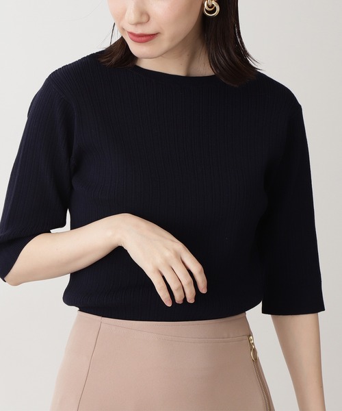 N.（N. Natural Beauty Basic）（エヌエヌナチュラルビューティーベーシック）の「◆ハイツイストコットンレーヨンランダムリブニット（Tシャツ/カットソー・レディース・アッシュブラウン/ネイビー/オレンジ/クリーム/ブルー・MEDIUM）」の19枚目の写真