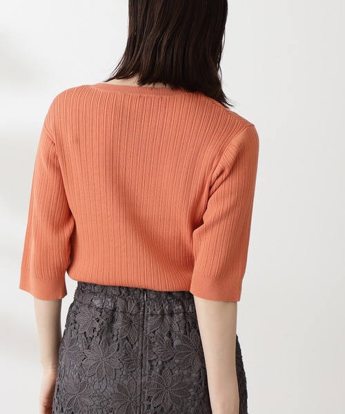 N.（N. Natural Beauty Basic）（エヌエヌナチュラルビューティーベーシック）の「◆ハイツイストコットンレーヨンランダムリブニット（Tシャツ/カットソー・レディース・アッシュブラウン/ネイビー/オレンジ/クリーム/ブルー・MEDIUM）」の15枚目の写真