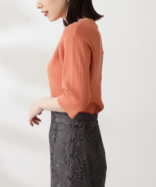 N.（N. Natural Beauty Basic）（エヌエヌナチュラルビューティーベーシック）の「◆ハイツイストコットンレーヨンランダムリブニット（Tシャツ/カットソー・レディース・アッシュブラウン/ネイビー/オレンジ/クリーム/ブルー・MEDIUM）」の20枚目の写真