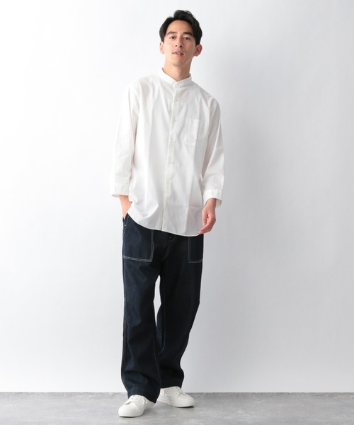 GLOBAL WORK（グローバルワーク）の「パナマバンドカラー7分袖/925361（シャツ/ブラウス・メンズ・ホワイト/ベージュ/ネイビー/カーキ/その他1・X-LARGE/SMALL/MEDIUM/LARGE）」の8枚目の写真