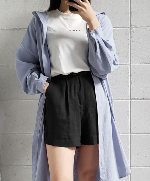 me+em select(ミームセレクト)の「ハイウエストコットンリネンショートパンツ(その他パンツ・レディース・ブラック/ベージュ/ブラウン・MEDIUM/LARGE)」の3枚目の写真